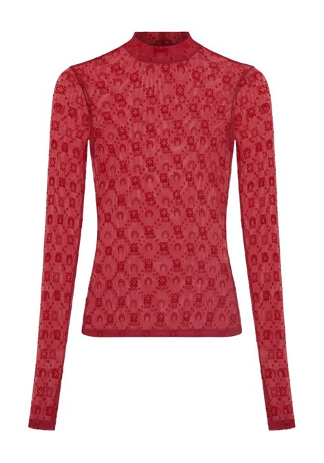 top collo alto moonogram mesh flock ls donna rosso MARINE SERRE | WTO388ACJER0005RD11